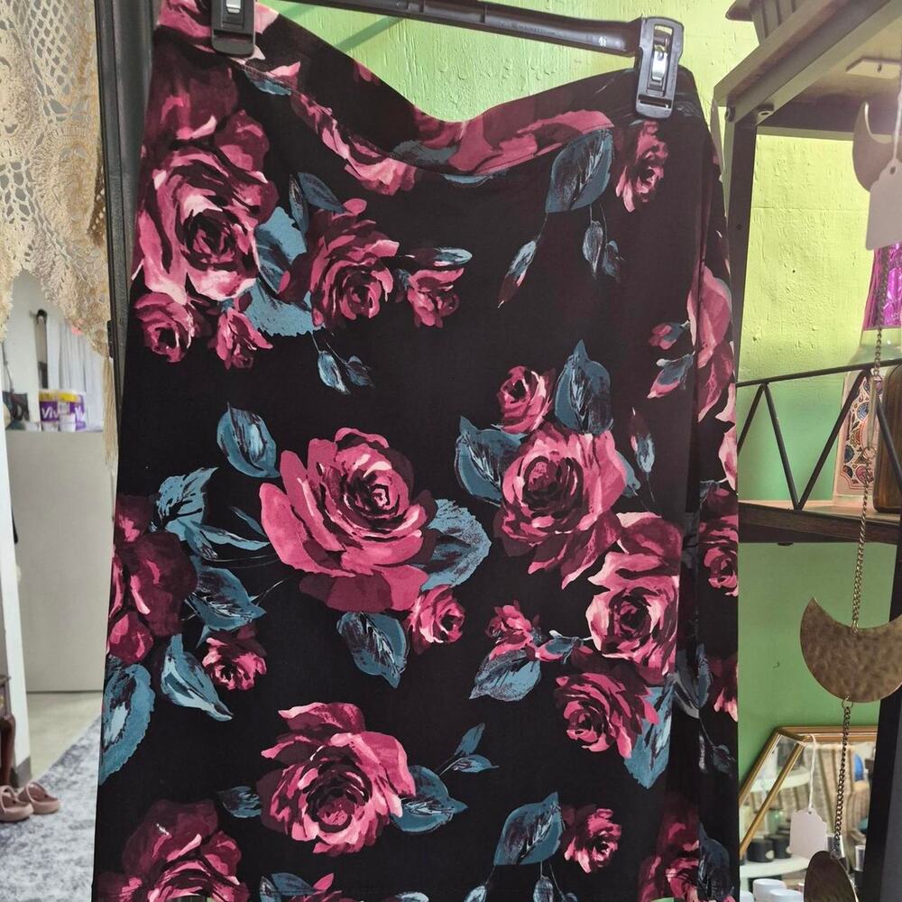 Black pink floral midi